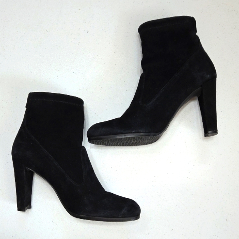 Stuart Weitzman Catch Suede Ankle Tie Bootie Black